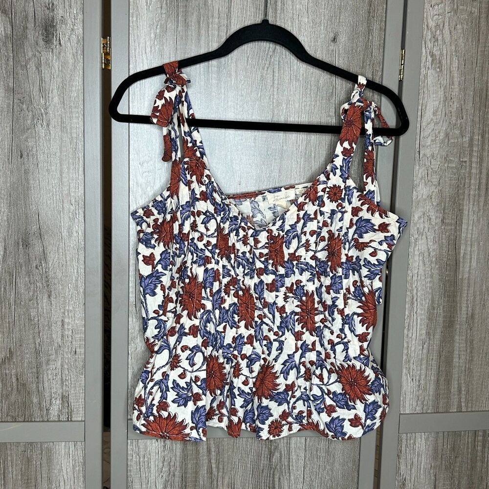 Anthropologie Let Me Be Tank Top Womens Medium Shoulder Tie Straps Floral Peplum